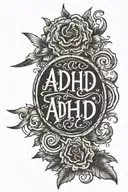 adhd Word with line drawing tattoo design idea