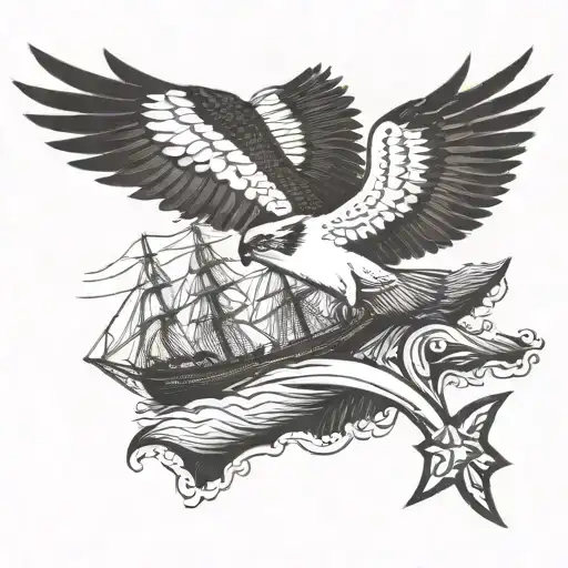 osprey bird flying over the bluenose tattoo design idea