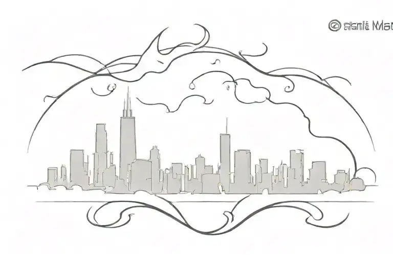 Chicago skyline with flames underneath tattoo design idea