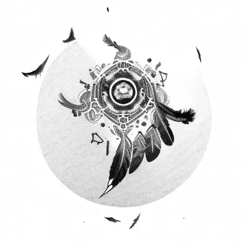 Revolver with raven feathers swirling around it tattoo design idea