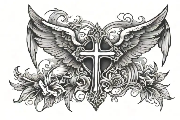 cross with wings holding tattoo design idea
