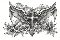 cross with wings holding tattoo design idea