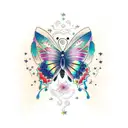 a butterfly with details of it flying with sparkles and a sensation of movement black  tattoo design idea