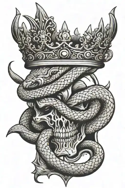crown and sword piercing a snake tattoo design idea