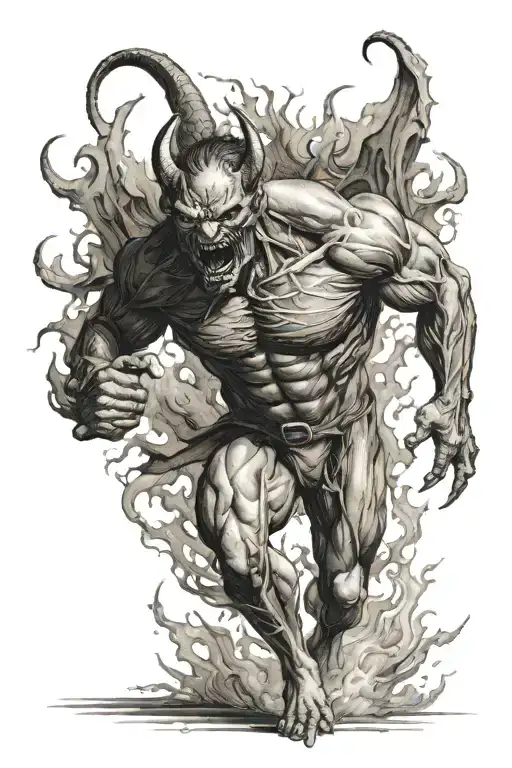 Demon running side view tattoo design idea