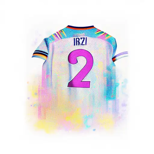 A jersey with a number 21 surrounded by vibrant pink lining and blue color tattoo design idea