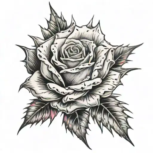 one thorn spiky rose tattoo design idea