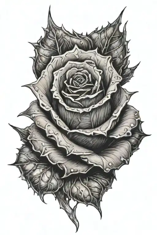 one thorn spiky rose tattoo design idea