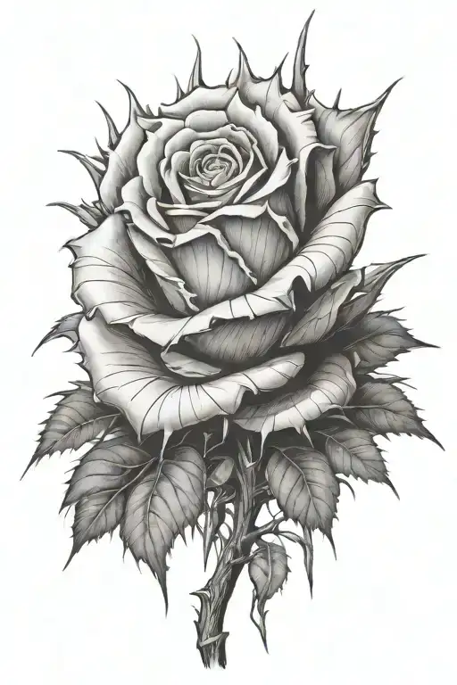 spiky rose with thorns as root tree tattoo design idea