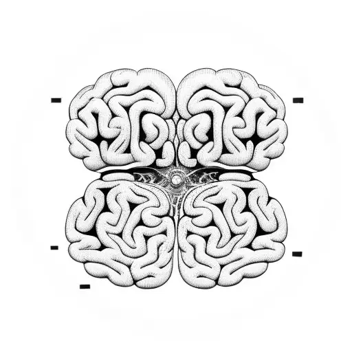 A detailed brain with tangled thoughts and a clock symbolizing overthinking tattoo design idea