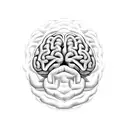 A detailed brain with tangled thoughts and a clock symbolizing overthinking tattoo design idea