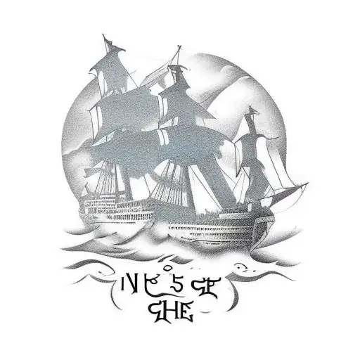 the girl lifts her T-shirt, and instead of her stomach there is a ship and the sea tattoo design idea