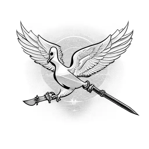 Dove and sword tattoo design idea