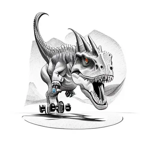 Dinosaur with roller skate  tattoo design idea