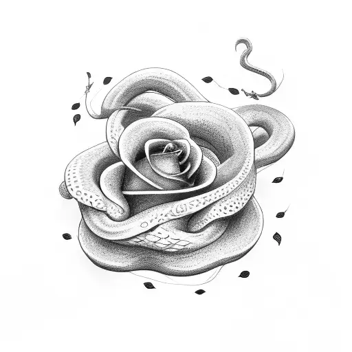 snake and rose  tattoo design idea