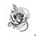 rose with thorns and a snake  tattoo design idea
