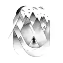 stack of books with mountains tattoo design idea