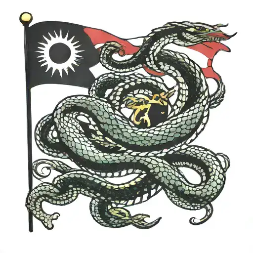 Albanian flag with a snake wrapped tattoo design idea