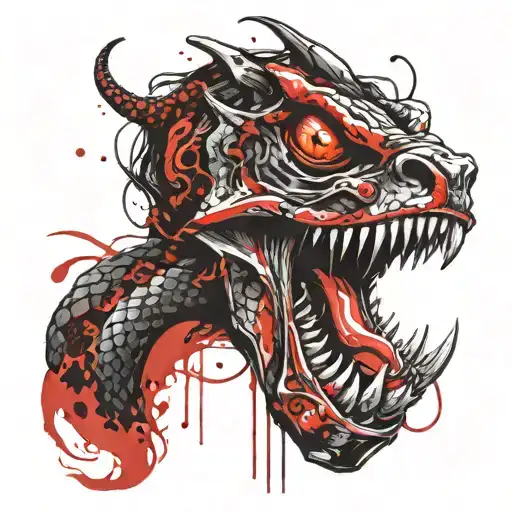 A man fucks a toothless snake in his mouth tattoo design idea