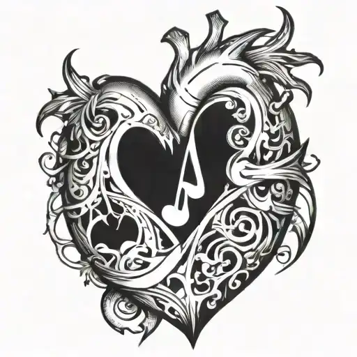 broken heart, cold, music, emptiness tattoo design idea
