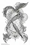 Themis, phoenix, scorpio constellation, tree of life, cycle of life, atom, protection tattoo design idea