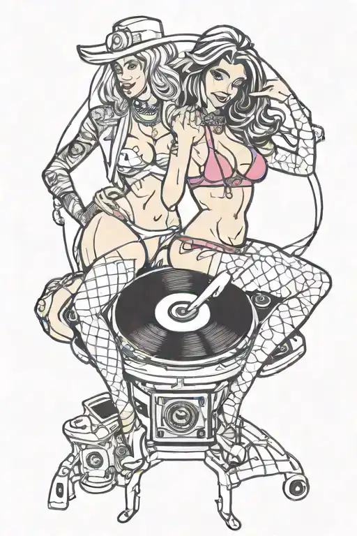 strip club dj singing with girl lapdance tattoo design idea