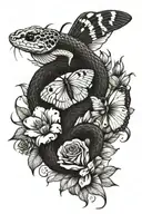 corn snake with roses carnations and lillies and butterflies tattoo design idea