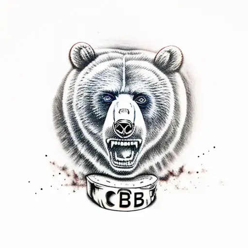 scarred bear defending cub tattoo design idea