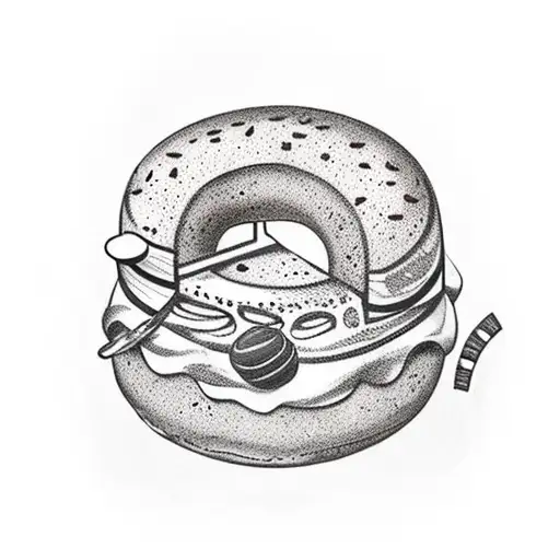 A playful tattoo of a doughnut and chocolate bar wearing sunglasses and exploring an art gallery, inspired by a love for sweets and creativity tattoo design idea