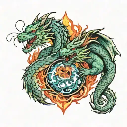 leo and Pisces with water and fire dragons tattoo design idea