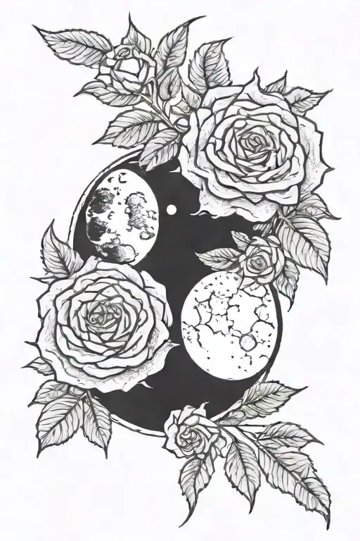 rose taurus moon phases tattoo design idea