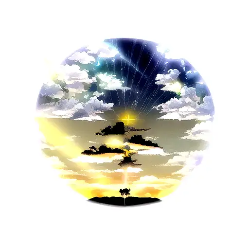 Einen atmosphärischen Himmel, der die Sky Island von Enel repräsentiert, mit Wolken und Blitzen, die die elektrische Kra tattoo design idea