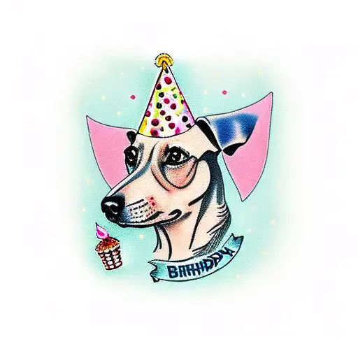 pink birthday dachschund tattoo design idea