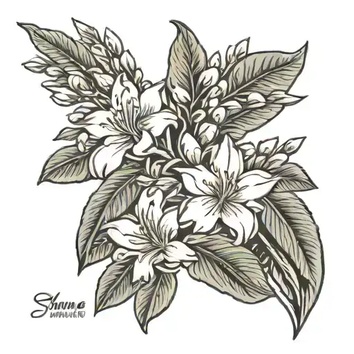name with oleander flowers blooming tattoo design idea