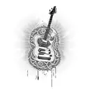 A tattoo design combining elements of Silverchair, Nirvana, and the love for guitars, in a style reminiscent of dotwork tattoo design idea