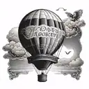 A hot air balloon floating in the sky, with the basket carrying your parents' initials and the date 24th May as a tribute to their love and journey together tattoo design idea