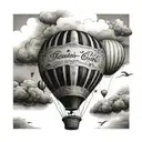 A hot air balloon floating in the sky, with the basket carrying your parents' initials and the date 24th May as a tribute to their love and journey together tattoo design idea