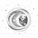 Earth with moon top left behind and whales front of earth tattoo design idea