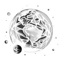 Earth with moon top left behind and whales front of earth tattoo design idea