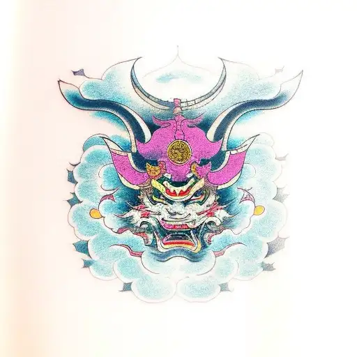 japanese hannya old school color tattoo design idea
