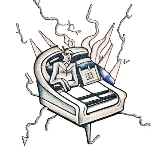 A thunderstorm inside a piano with lightning bolts as piano keys tattoo design idea