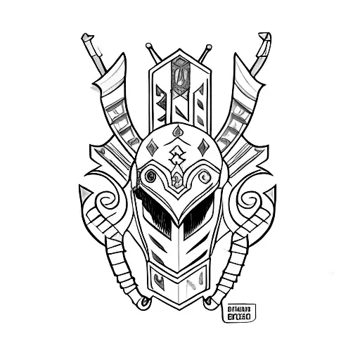 cavaleiro lendário vestindo armadura medieval com espada tattoo design idea