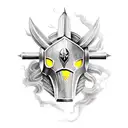 cavaleiro com armadura medieval com espada e asas de anjo tattoo design idea