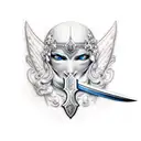 cavaleiro medieval com espada e asas de anjo tattoo design idea