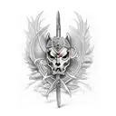 cavaleiro medieval com espada e asas de anjo tattoo design idea