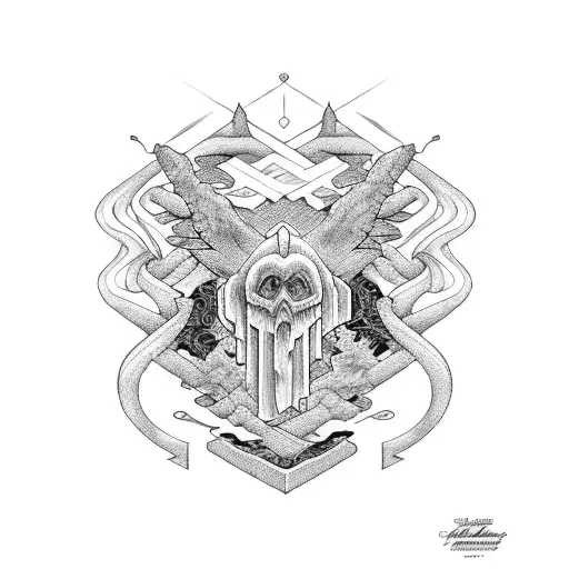 Mythology based sleeve in black and white  tattoo design idea