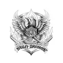 Harley Davidson full sleeve tattoo with fire and ravens tattoo design idea