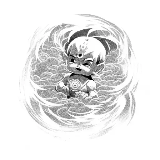Baby Gohan standing confidently, surrounded by swirling energy representing his latent power? You could incorporate icon tattoo design idea