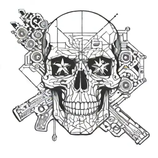 piret skull with guns money drugs tattoo design idea