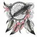 dream catcher, feather, pink tattoo design idea